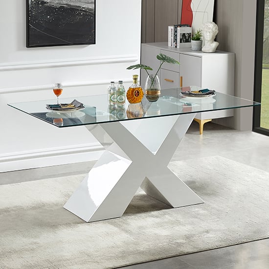 Read more about Zanti clear glass dining table with white high gloss legs