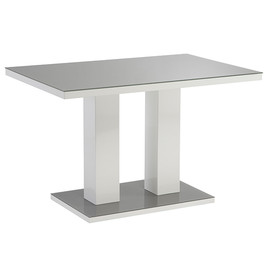 Read more about Aarina 120cm grey glass top high gloss dining table in grey