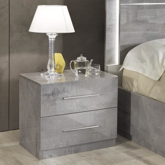 Read more about Abby bedside cabinet in grey marble effect gloss and 2 drawers