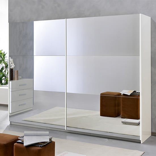 View Abby extra large 2 mirrored doors wooden wardrobe in white