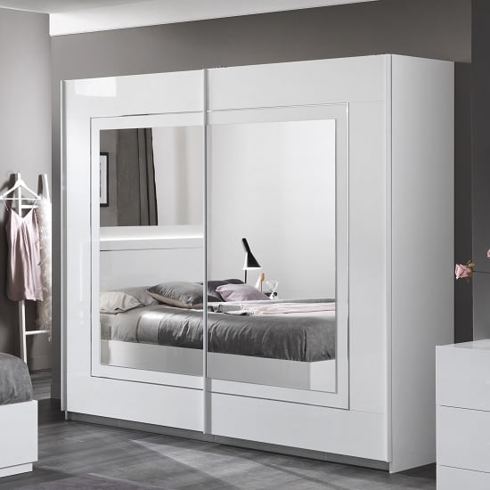 View Abby mirrored sliding wardrobe large in white high gloss