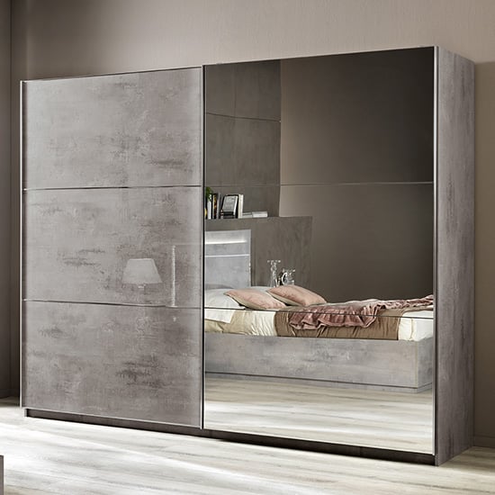 View Abby grey marble effect gloss large sliding mirrored wardrobe