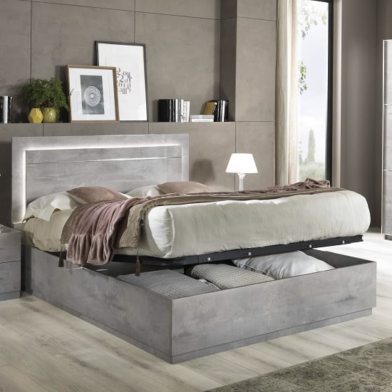 Product photograph of Abby King Size Ottoman Bed In Grey Marble Effect Gloss And Light from Furniture in Fashion
