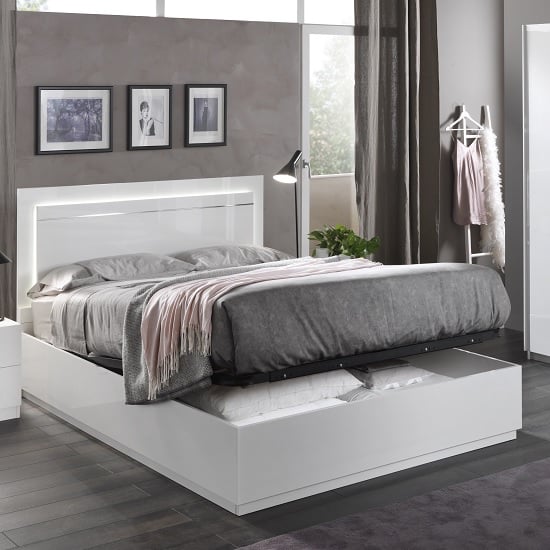 View Abby king size ottoman bed in white high gloss and lights
