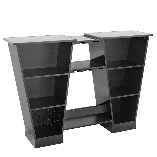 Abena Mirrored Bar Unit In Black High Gloss With Glass Tops Furniture In Fashion