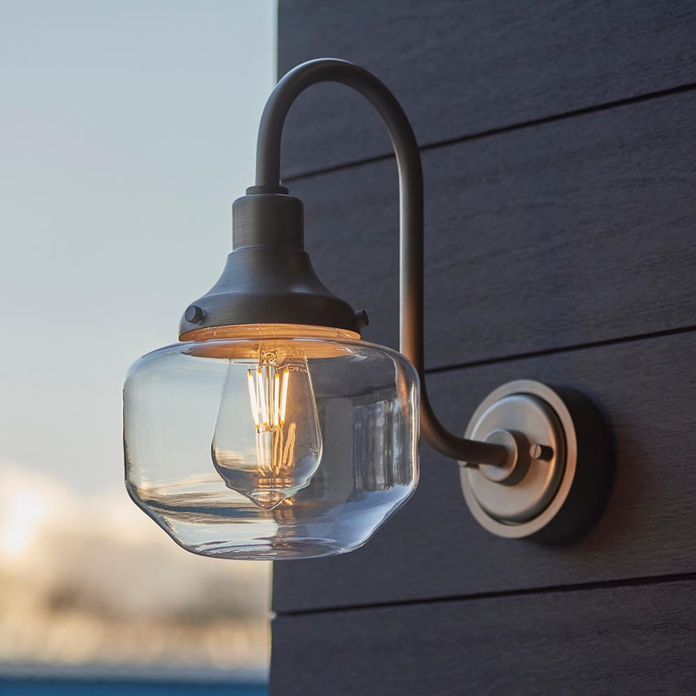 Product photograph of Aberdeen Clear Glass Outdoor Wall Light In Brushed Nickel from Furniture in Fashion