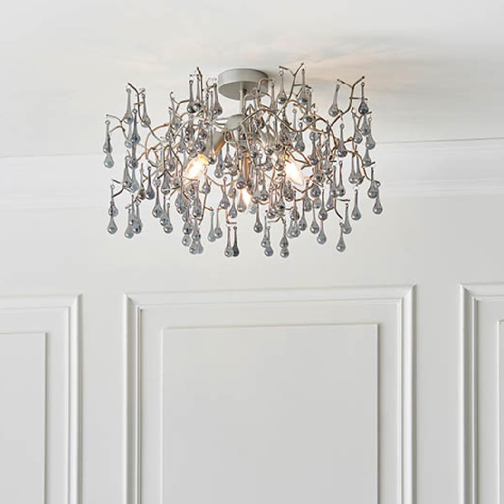 Product photograph of Aberdeen Glass Semi-flush Ceiling Light In Aged Silver from Furniture in Fashion