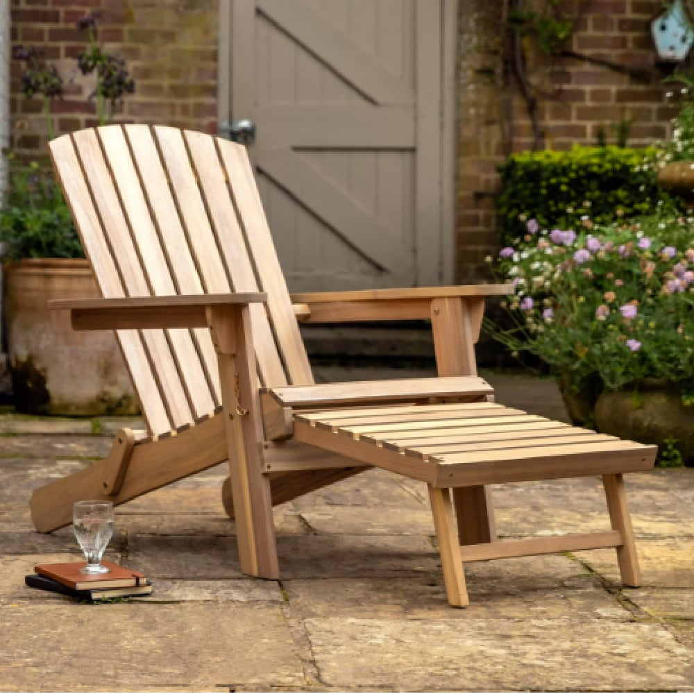 Product photograph of Abilene Wooden Lounge Chair With Footstool In Natural from Furniture in Fashion