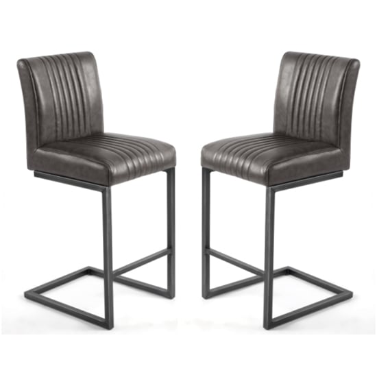 Product photograph of Aboba Grey Leather Effect Cantilever Bar Chairs In Pair from Furniture in Fashion