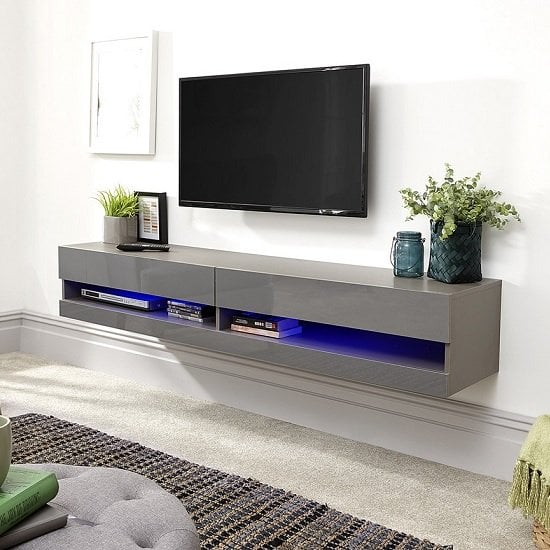 Read more about Goole wall mounted medium tv wall unit in grey gloss with led