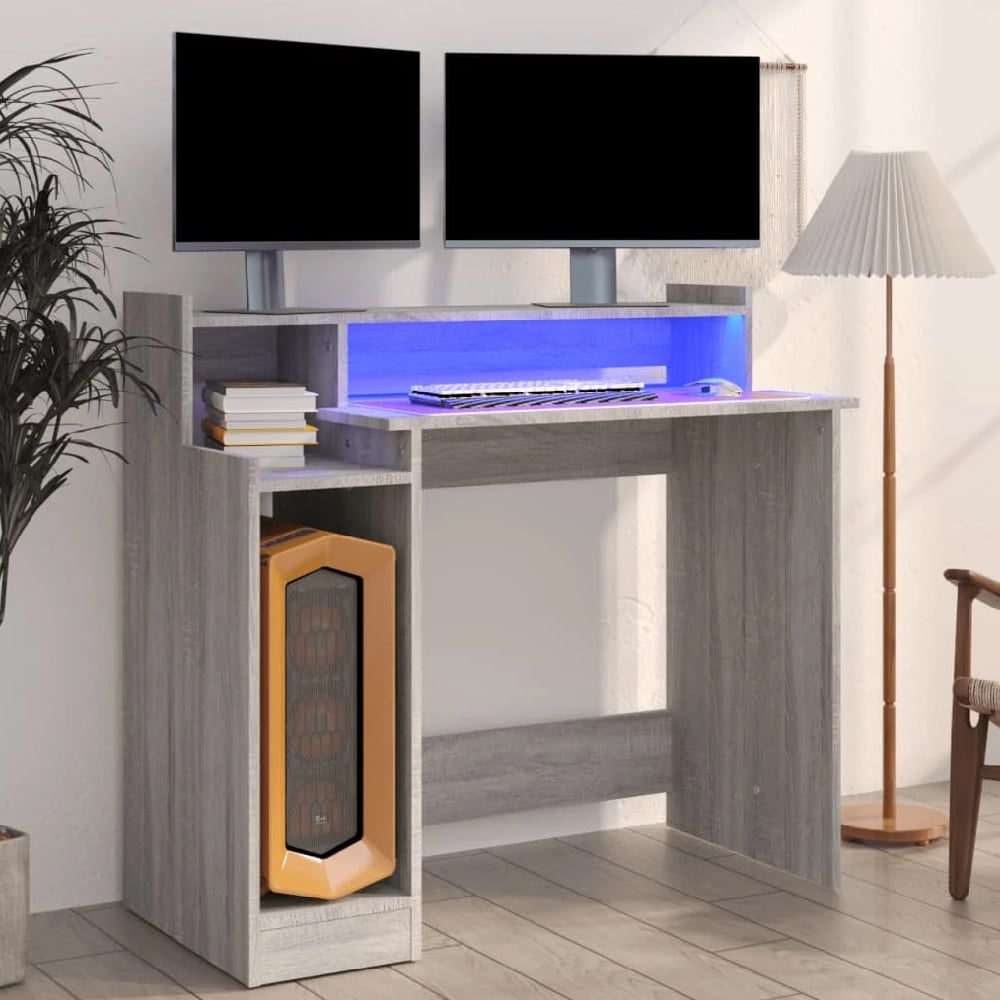 acampo wooden laptop desk in grey sonoma with led lights