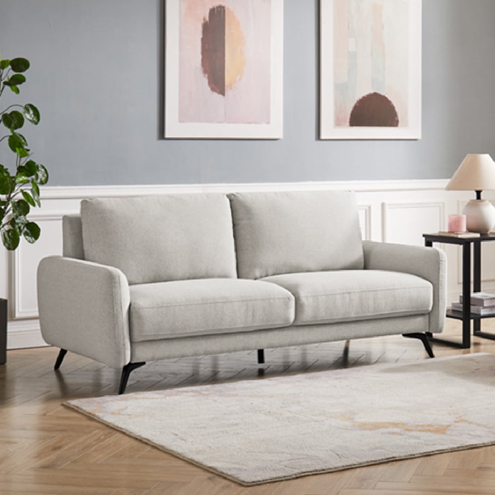 Product photograph of Beloit Fabric 3 Seater Sofa With Black Legs In Oatmeal from Furniture in Fashion