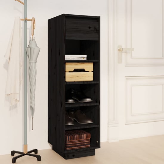 Product photograph of Acasia Pine Wood Shoe Storage Cabinet In Black from Furniture in Fashion