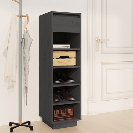 Photo of Acasia pine wood shoe storage cabinet in grey
