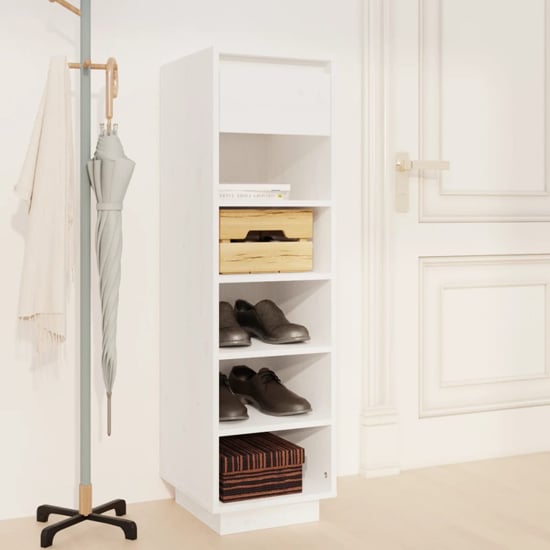 Read more about Acasia pine wood shoe storage cabinet in white
