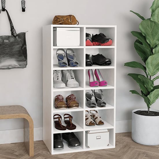 Read more about Acciai wooden shoe storage rack with 12 shelves in white