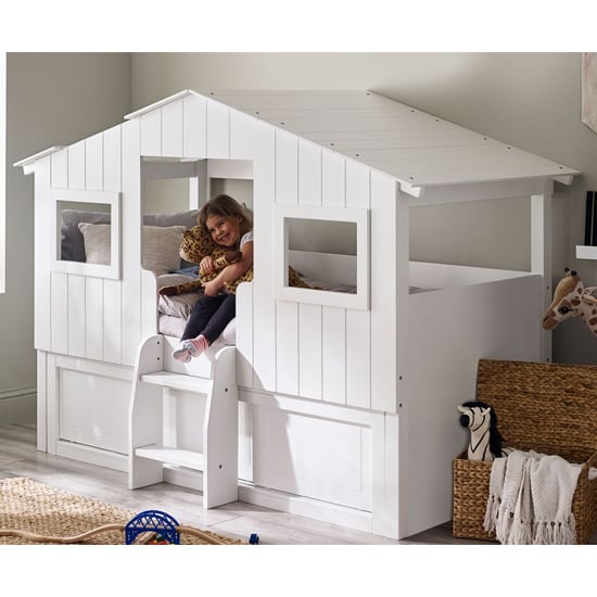 Product photograph of Acorn Wooden Treehouse Midsleeper Bunk Bed And Storage In White from Furniture in Fashion