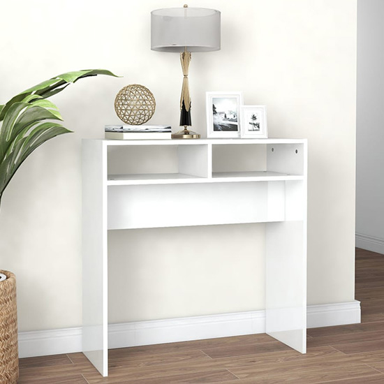 Read more about Acosta high gloss console table with 2 shelves in white