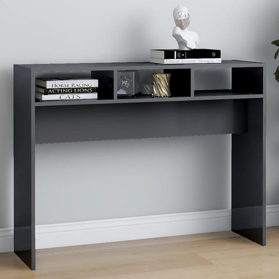 Product photograph of Acosta High Gloss Console Table With 3 Shelves In Grey from Furniture in Fashion