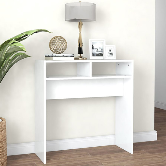Read more about Acosta wooden console table with 2 shelves in white