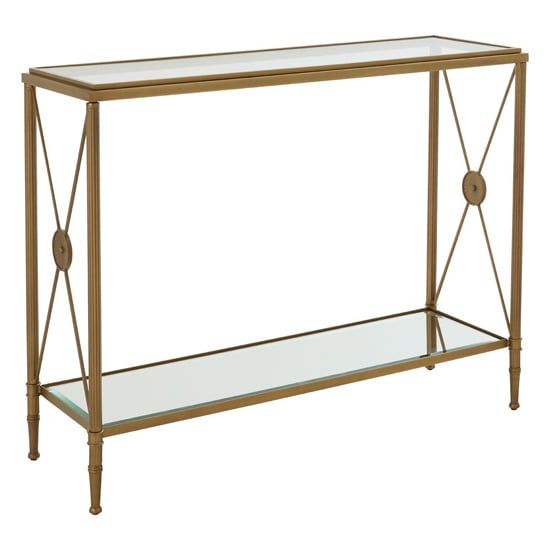 Photo of Acox rectangular clear glass top console table with gold frame