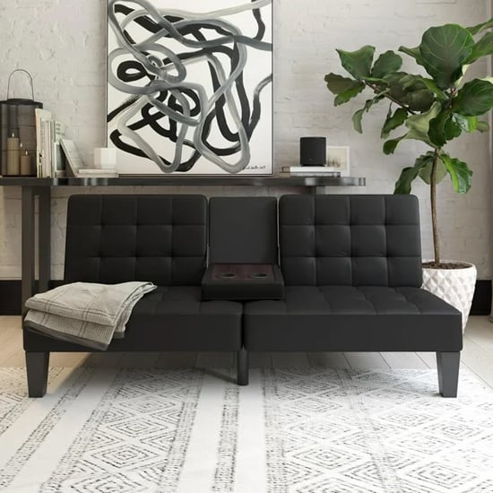 Product photograph of Adel Convertible Futon Faux Leather Sofa Bed In Black from Furniture in Fashion