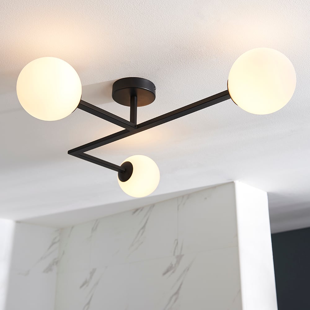 Product photograph of Adel Matt Opal Glass Shade Bathroom Semi Flush Light In Black from Furniture in Fashion