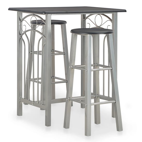 Photo of Adelia wooden bar table with 2 bar stools in black and grey