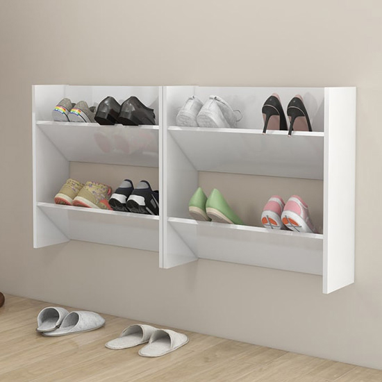 Adino High Gloss Wall Mounted Shoe Storage Rack In White | Furniture in ...