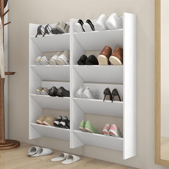 Product photograph of Adkins Wooden Wall Mounted Shoe Storage Rack In White from Furniture in Fashion