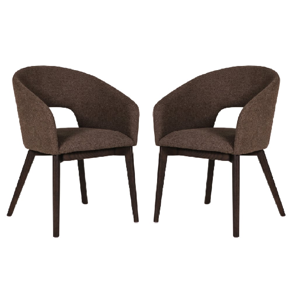 adria brown fabric dining chairs with oak legs in pair