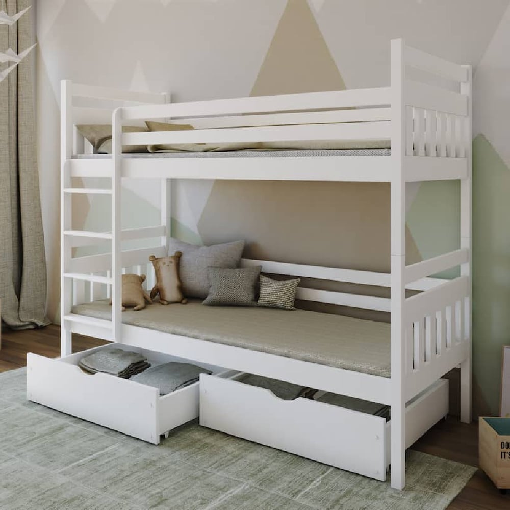 adrian wooden bunk bed without mattress in matt white