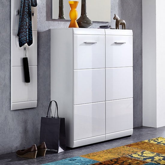 Adrian Wall Mount Shoe Cabinet In White With High Gloss Fronts Furniture In Fashion