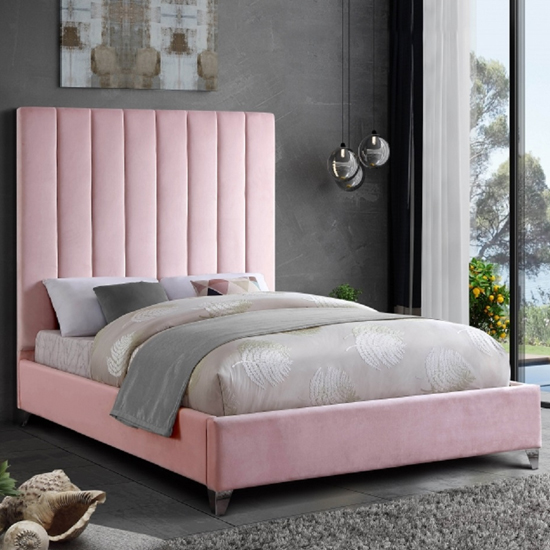 Photo of Aerostone plush velvet upholstered small double bed in pink