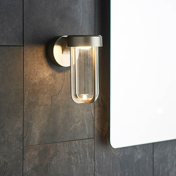 Read more about Afton clear glass shade bathroom wall light in brushed silver