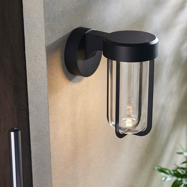 Read more about Afton clear glass shade bathroom wall light in matt black