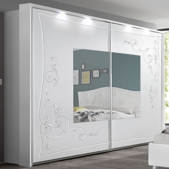 Photo of Agio led mirroed wooden wardrobe in serigraphed white