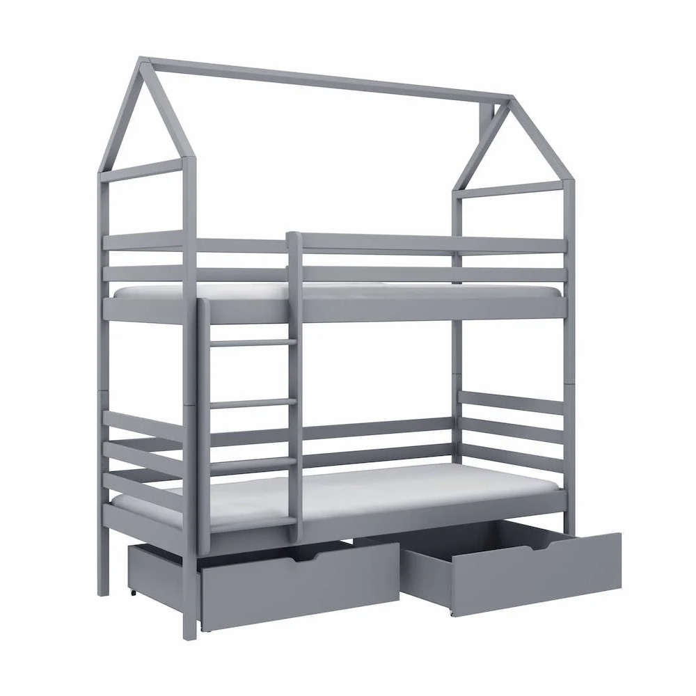 agnano wooden bunk bed without mattress and storage in grey