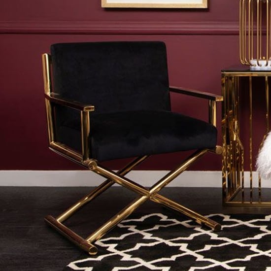 Read more about Agnetas velvet bedroom chair in black with gold frame
