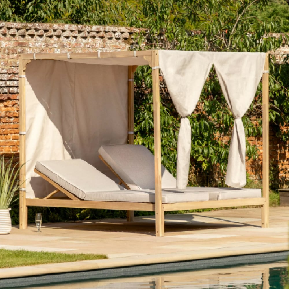 Product photograph of Agoura Wooden Sun Lounger With Foam Cushion In Natural from Furniture in Fashion