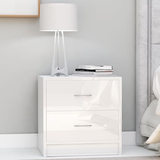 Photo of Aimo high gloss bedside cabinet with 2 drawers in white
