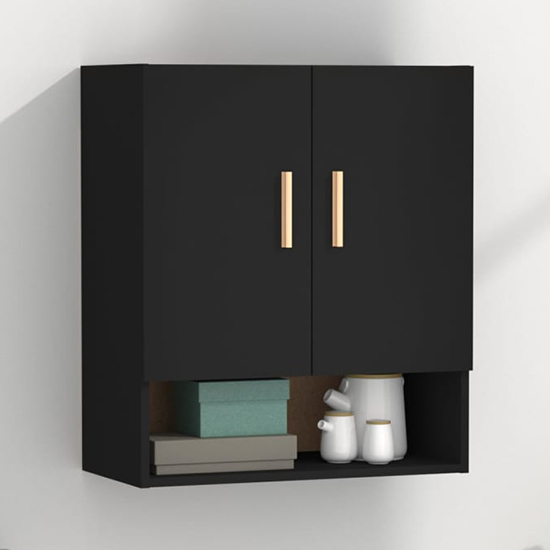 Photo of Aizza wooden wall storage cabinet with 2 doors in black