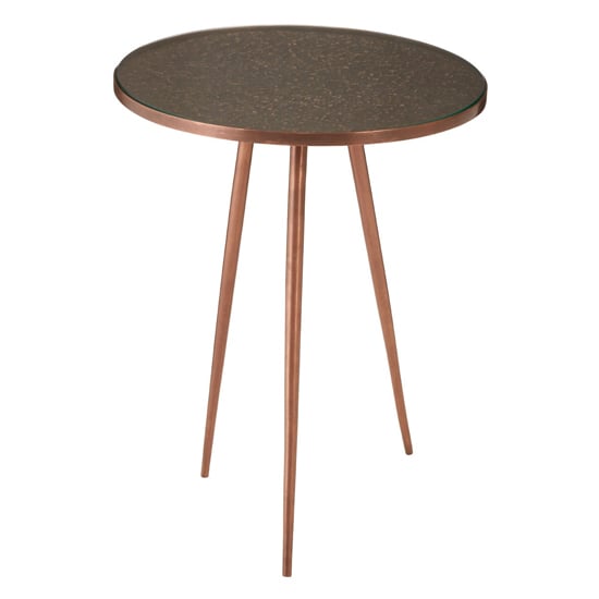 Read more about Akela round glass top side table with copper metal legs