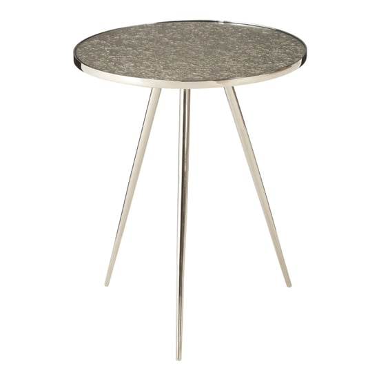 Akela Glass Top Wooden Side Table With Nickel Metal Legs | FiF