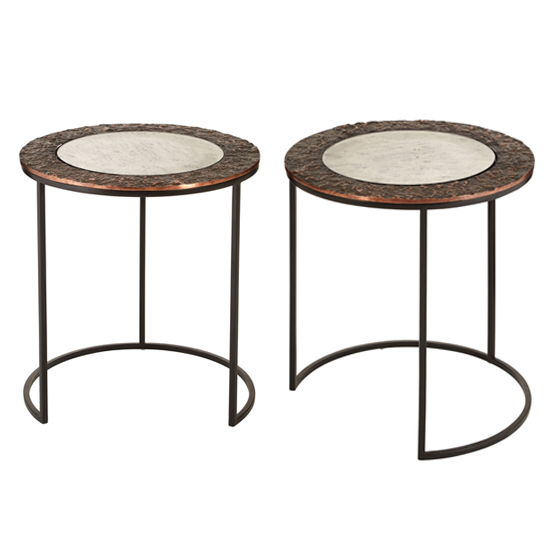 Akela Set Of 2 Small Round Glass Top Side Tables In Copper | Sale