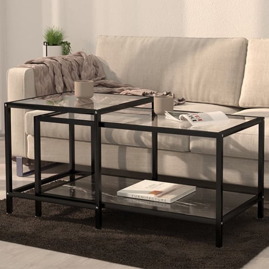 Product photograph of Akio Glass Coffee Tables With Black Marble Effect Undershelf from Furniture in Fashion