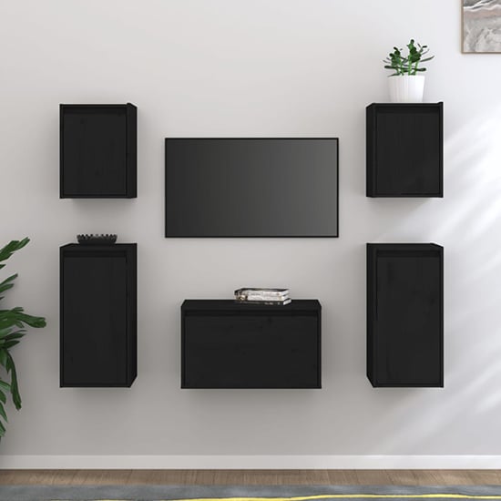 Product photograph of Akiva Wall Hung Solid Pinewood Entertainment Unit In Black from Furniture in Fashion