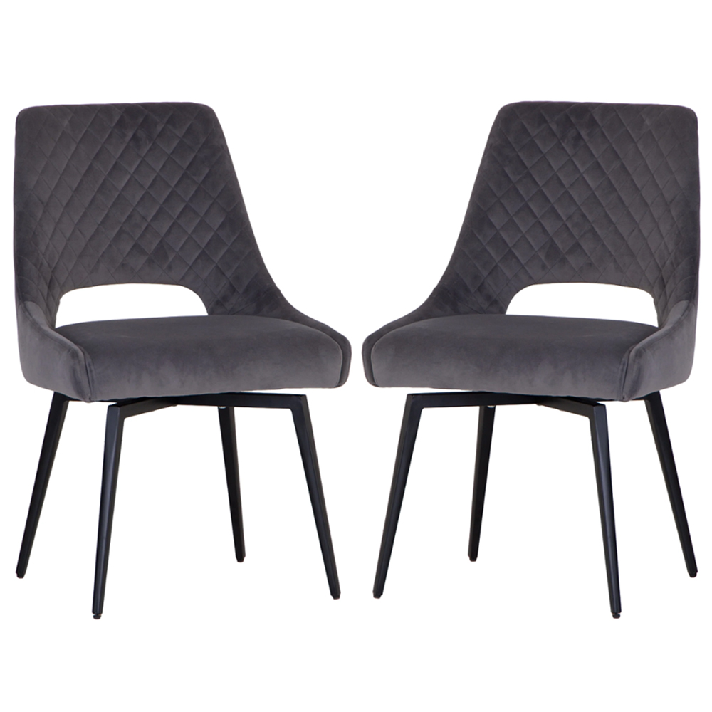 Product photograph of Akron Graphite Velvet Dining Chairs With Metal Legs In Pair from Furniture in Fashion