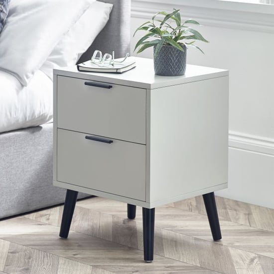 Product photograph of Akron Wooden Bedside Cabinet With 2 Drawers In Silk Grey from Furniture in Fashion