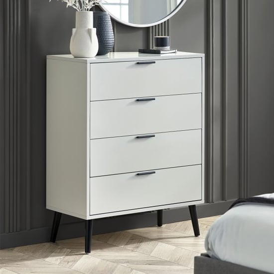 Product photograph of Akron Wooden Chest Of 4 Drawers Wide In Silk Grey from Furniture in Fashion